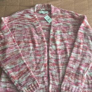 LOFT Marled space pink/red/ cream cardigan sweater